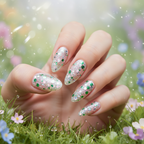 Enchanted Meadow Glow dip powder lifestyle shot with whimsical meadow and floral styling