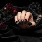 Widow's Nest dark plum dip powder lifestyle shot with dark moody gothic aesthetic